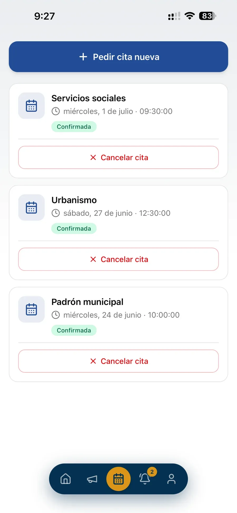 Citas dun veciño na app: servizos sociais, urbanismo e padrón municipal, confirmadas.